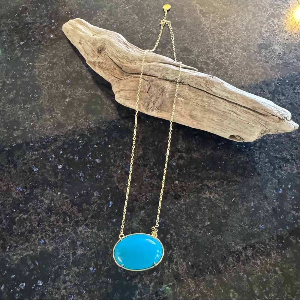 HSN Gold Tone Costume Necklace – Faux Turquoise, Elegant & Chic